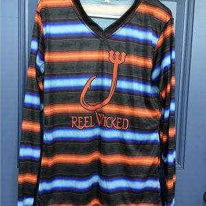 Reel Wicked fishing performance long sleeve shirt.  Orange/black. Size Xl
